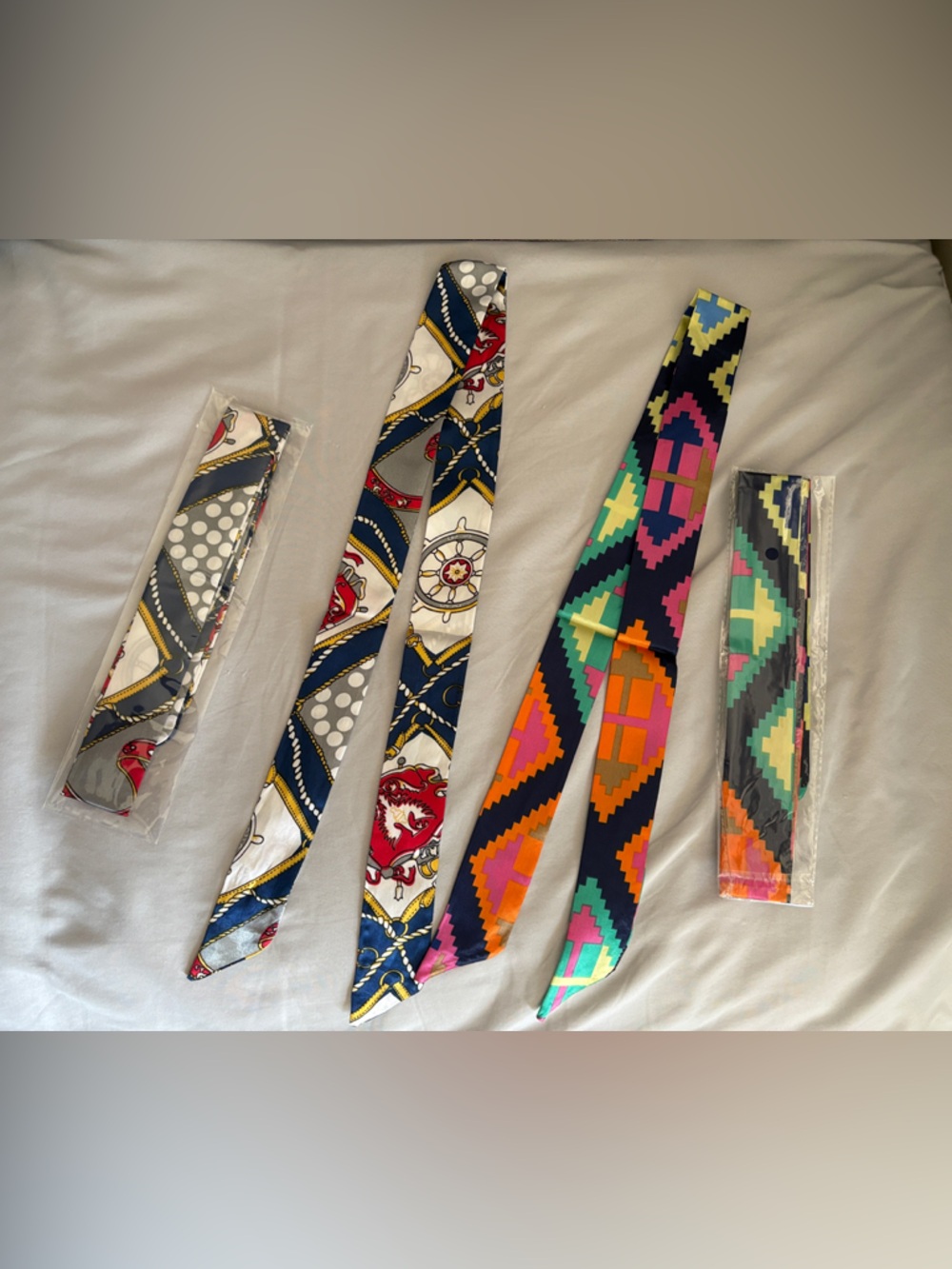Four Twilly Satin Scarves for neck, head, bag or belt